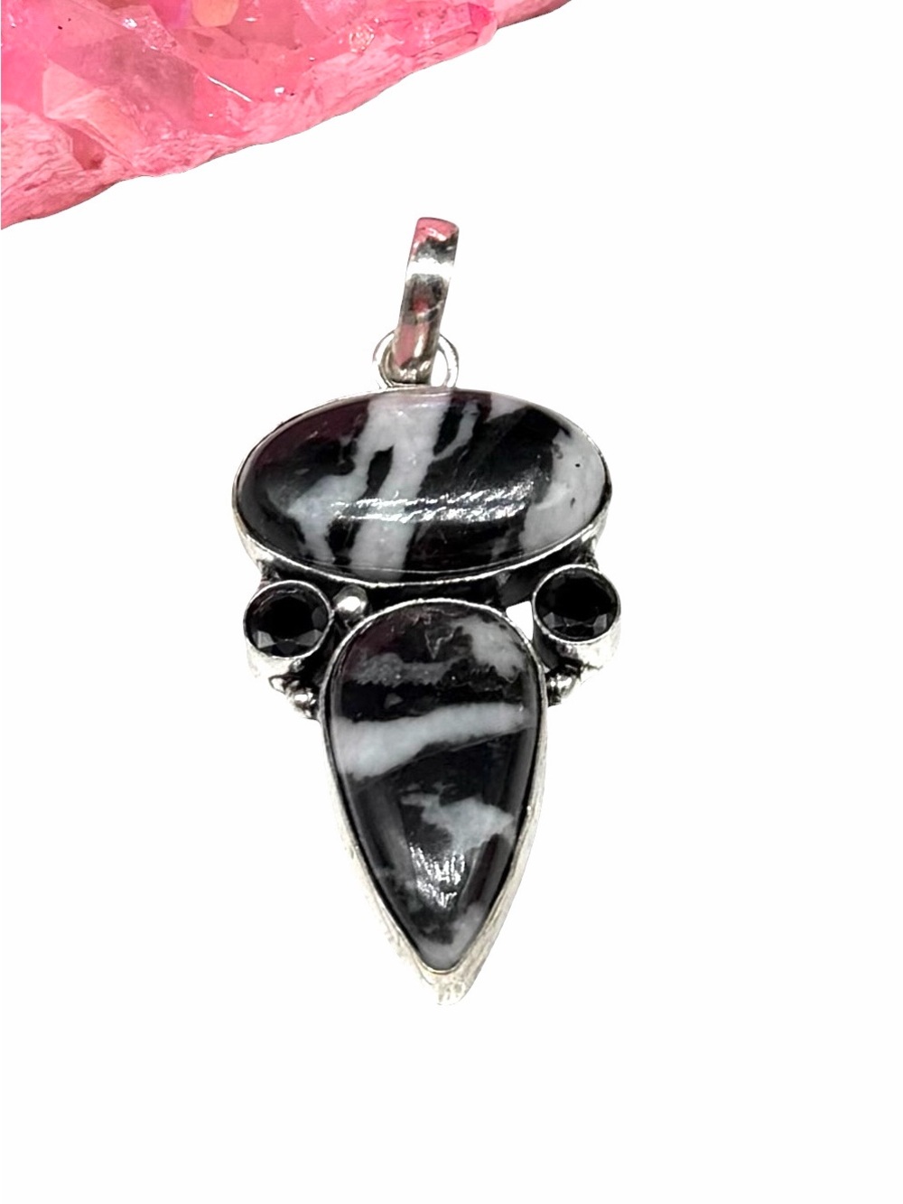 White Buffalo Turquoise Black Onyx Necklace Pendant 925 Sterling Silver Overlay